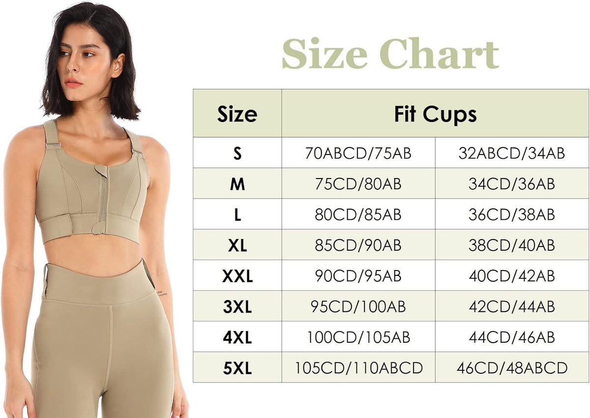 FEOYA Sports Bras for Women Zip Front Sports Bra X-Back Fitness Yoga Tank Tops Compression Bra High Impact for Running