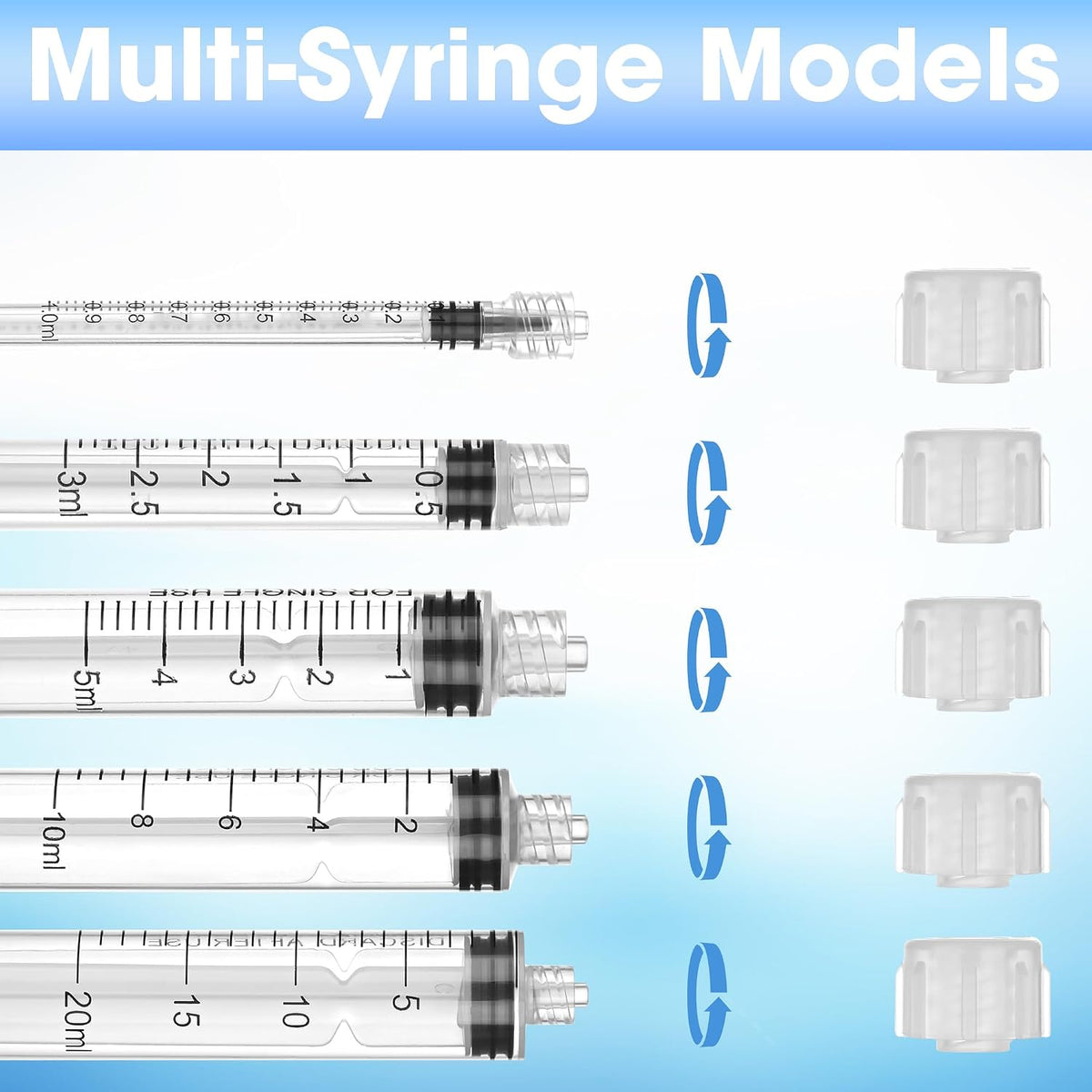 50Pack 5ml/cc Luer Lock Syringe without Needle, Plastic Syringe with Caps for Liquid, Sterile Individually Wrapped