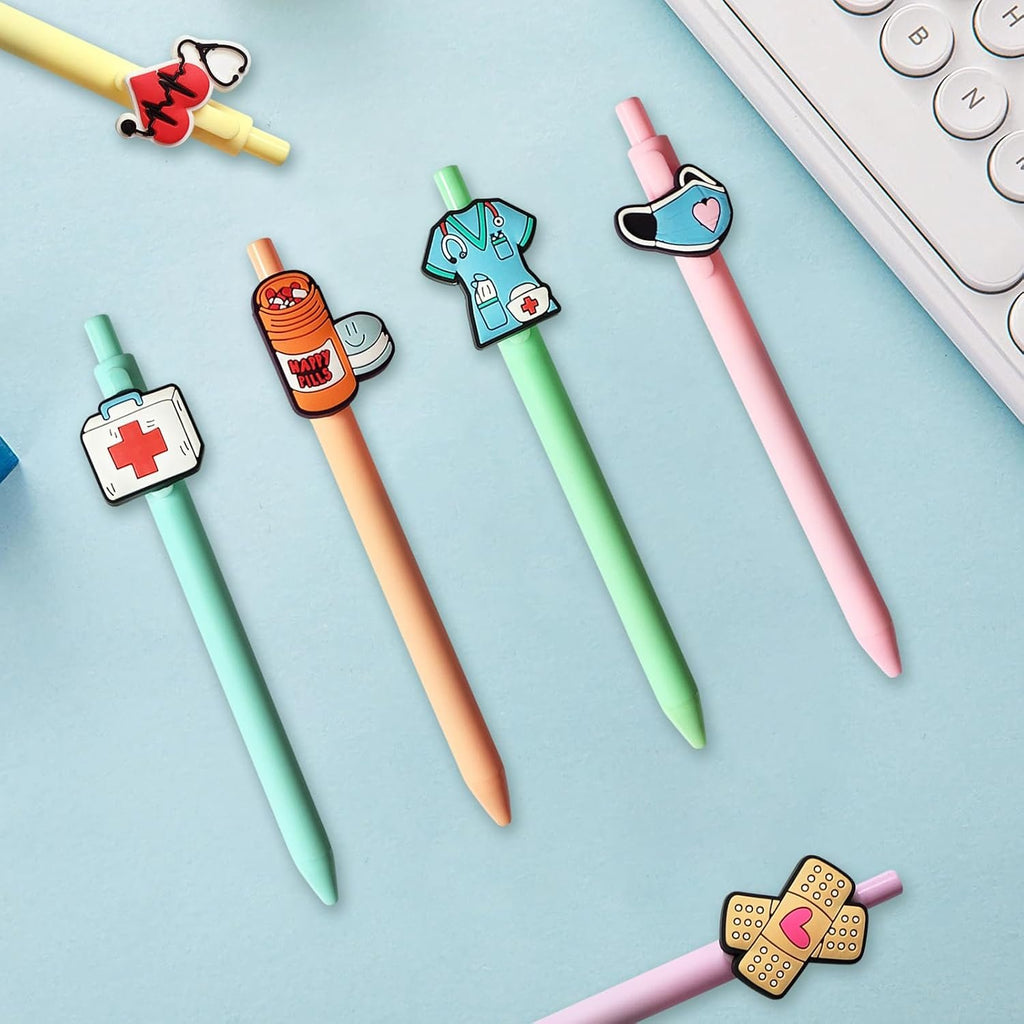 LSLSHY Nurse Pens Nurse Gifts for Cna, Medical Assistant & Nursing Students | Nurse Accessories for Work, Cute Cartoon Aesthetic Black Ink Gel Pens Set, Bulk Appreciation Gifts Nursing School Essentials