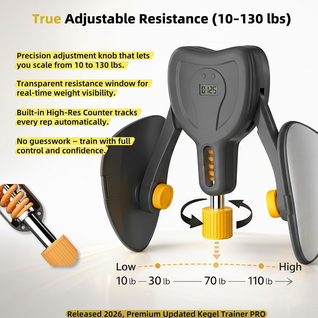Kegel Trainer Pro for Men, 10–130lb Adjustable Resistance Pelvic Floor Trainer with 20-Day Plan & Anti-Slip Straps, Upgraded Gold Edition Home Workout Equipment