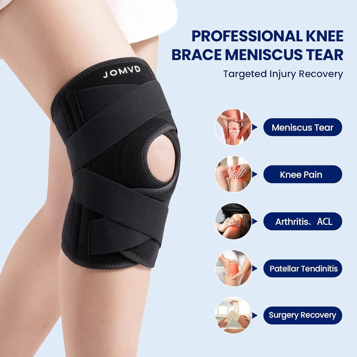 JOMVD Knee Brace for Knee Pain, Meniscus Tear, Adjustable Knee Support with Side Spring Stabilizers for Meniscus Tear, ACL, Arthritis, Knee Pain Relief, Women and Men, Large