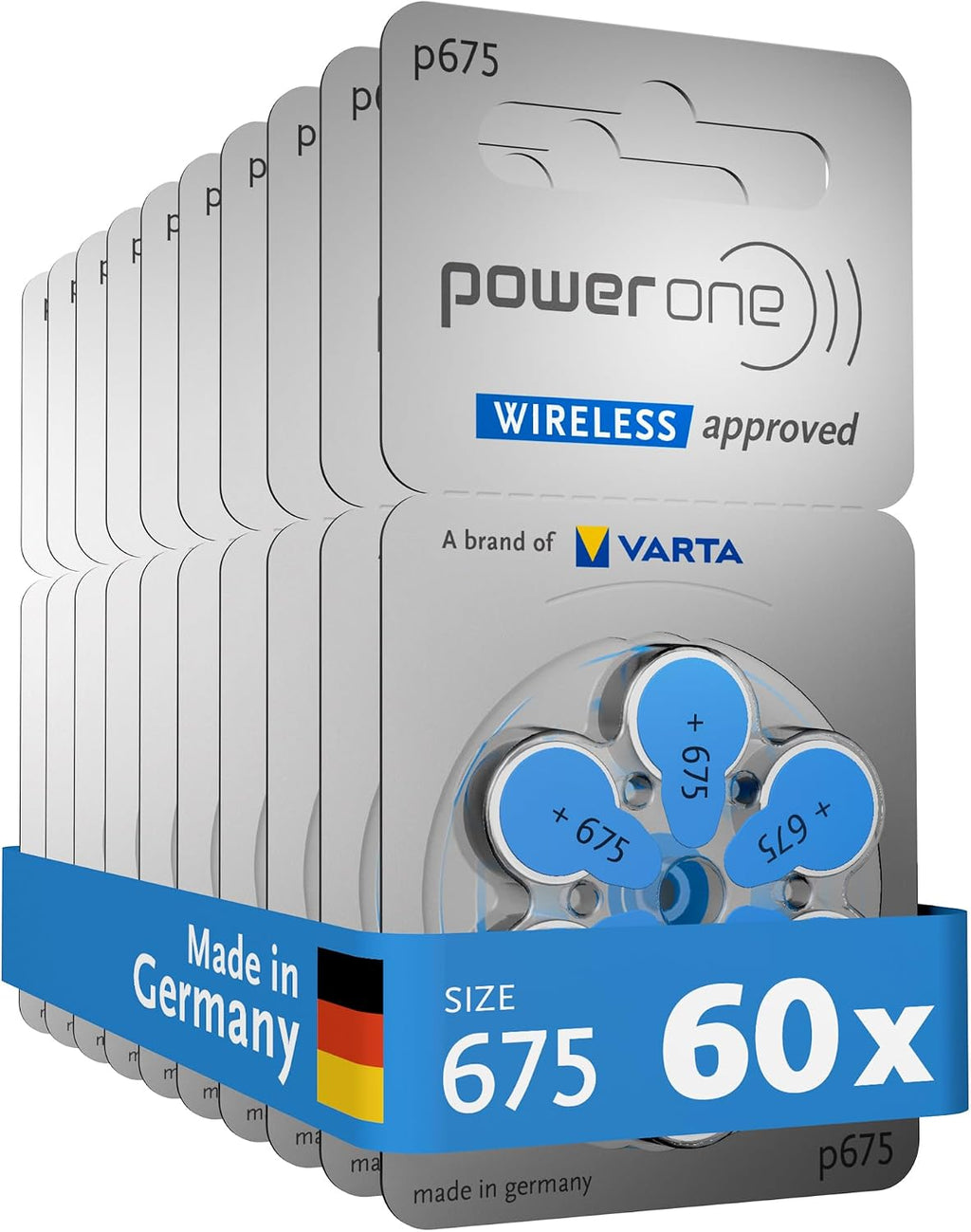 Powerone size 675 Hearing Aid Battery No Mercury made in Germany Genuine Pack 60