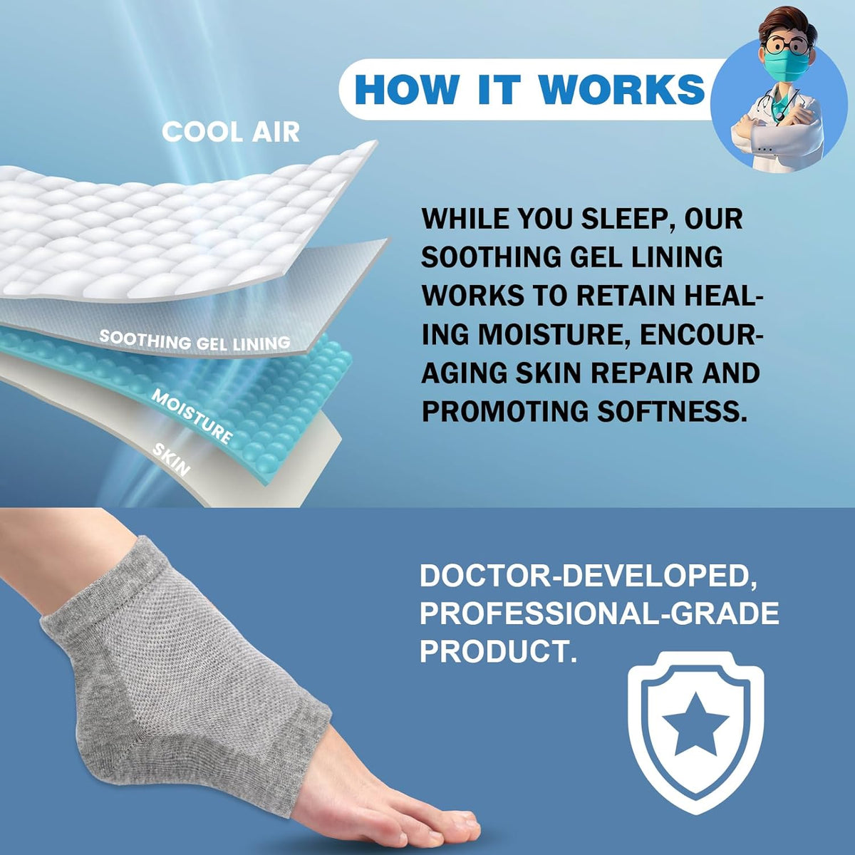 TEAWOO Moisturizing Heel Socks - 6 Pairs for Dry Cracked Feet | Toeless Gel Socks for Hydration and Repair, Soften and Hydrate Dry Cracked Feet Heels, Gel Socks for Dry Cracked Feet