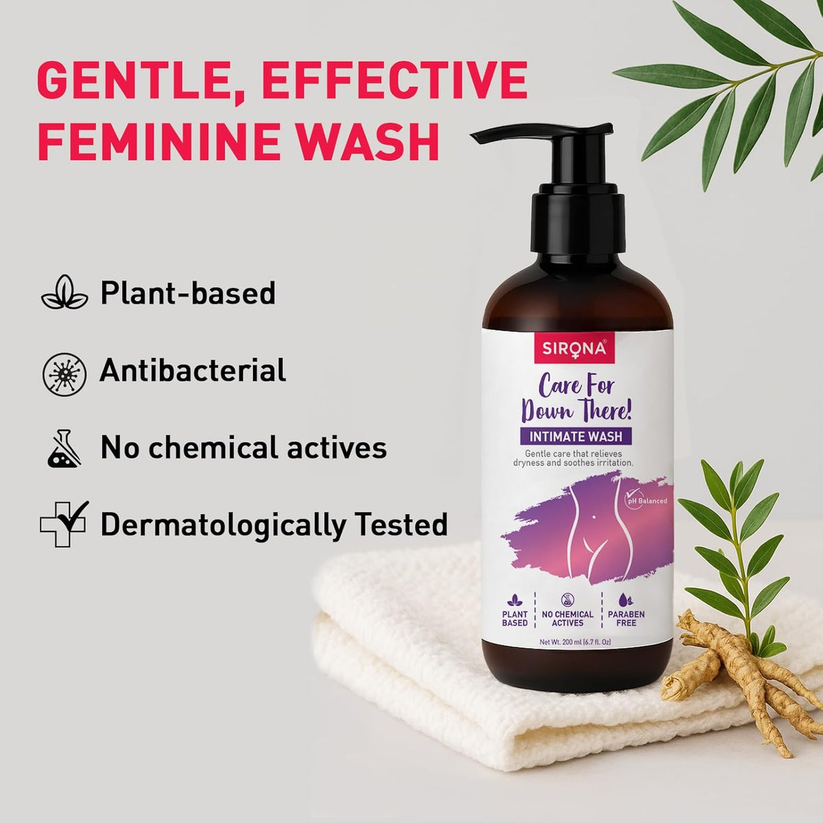 Sirona Natural Refreshing Feminine Wash - 6.7 Fl Oz (200 ml) | No Chemical, No Irritation, pH Balanced Intimate Wash, Helps to Reduce Odor and Itching