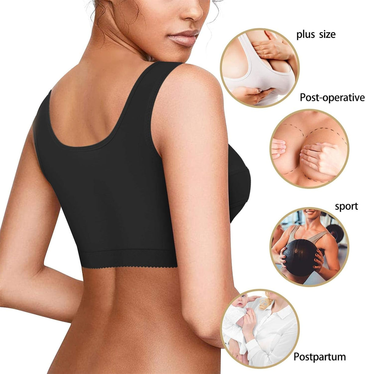 KUMAYES Postoperative Sports Bra, Front Closure Sports Bra for Post Operative with Back Support Running Seamless Yoga Fitness