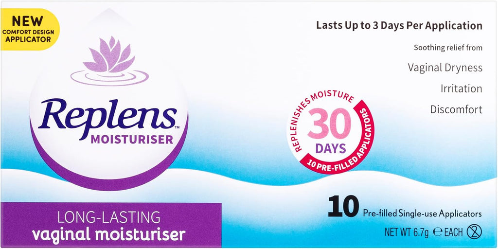 Replens Long Lasting Vaginal Moisturiser, 10 Pre-Filled Applicators, Up to 30 Day Supply - Soothing Relief from Dryness, Provides Additional Moisture and Comfort