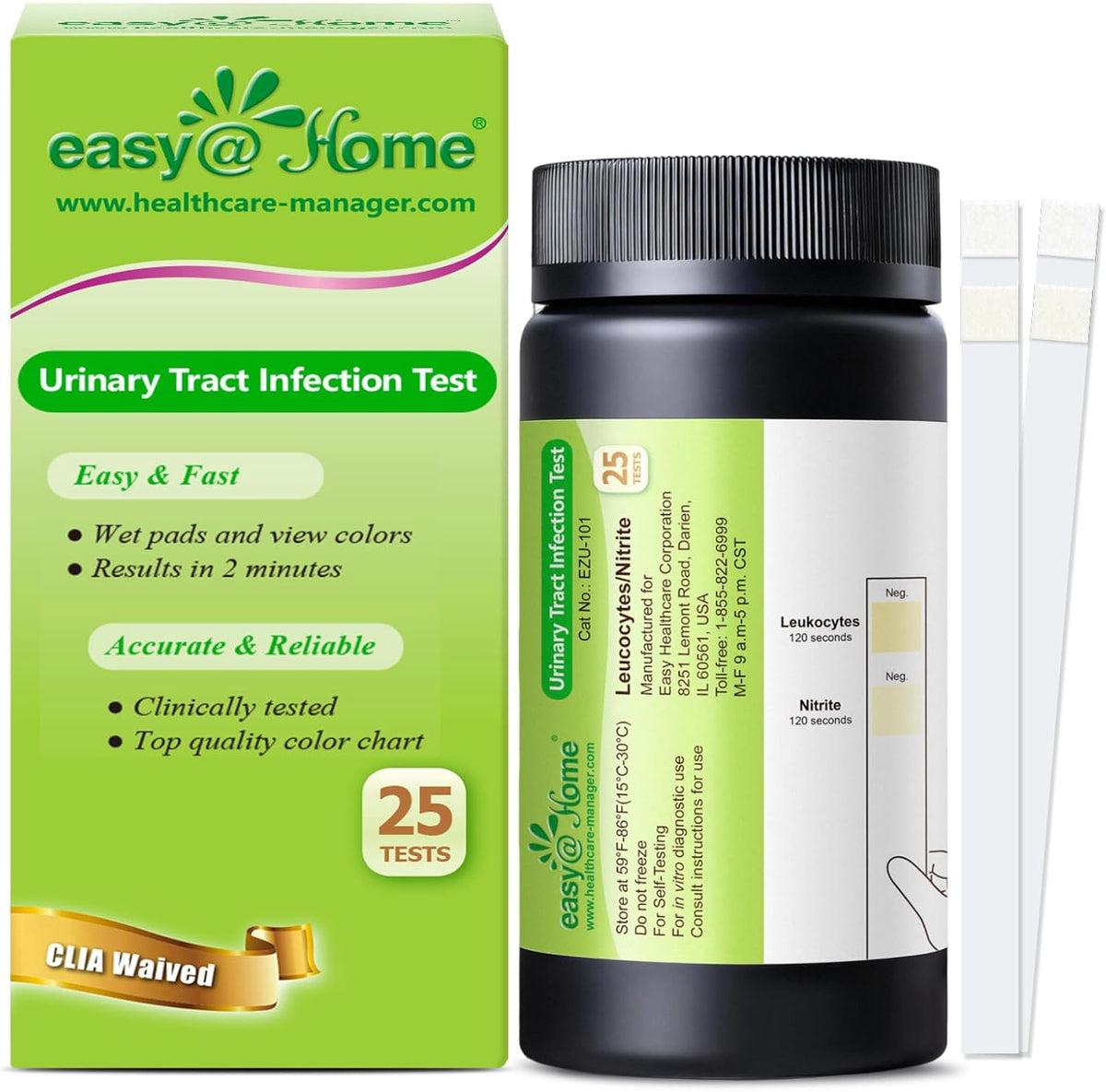 Easy@Home UTI Test Strips 25 Tests, Instant Urine Test Kit for UTI Infections, Women Urinary Tract Bladder Infection Testing, Results in 2 Min (UTI-25P)