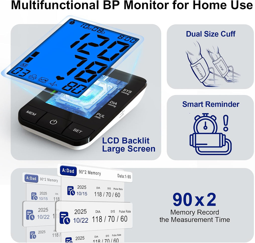 Automatic Upper Arm Blood Pressure Monitor for Home Use with 9-17&13-21 in | L/XL/Extra Large Cuff, FSA&HSA Eligible Accurate Portable Fit Big Arms BP Machine