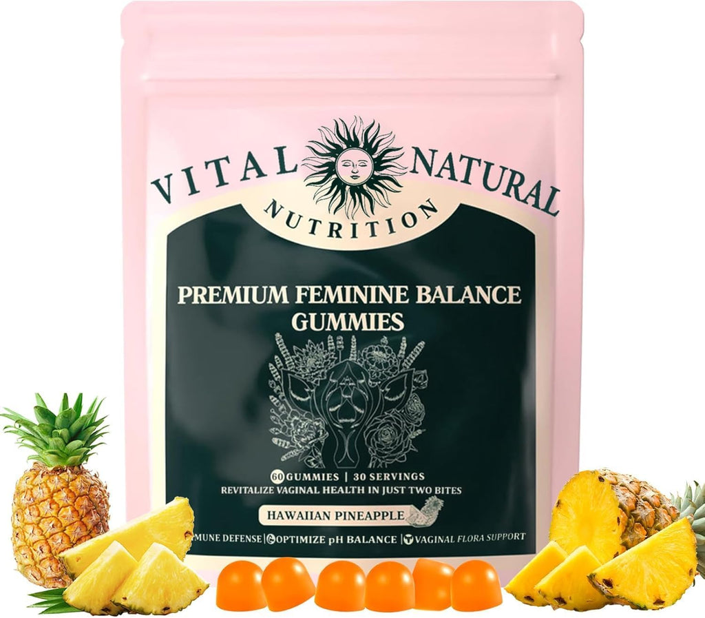 Premium Feminine Balance Gummies,Improve Immune,Promotion of Women's Health,Vegan,Hawaiian Pineapple Flavor Supports Vitality & Gut Health-60 Gummies-30 Servings