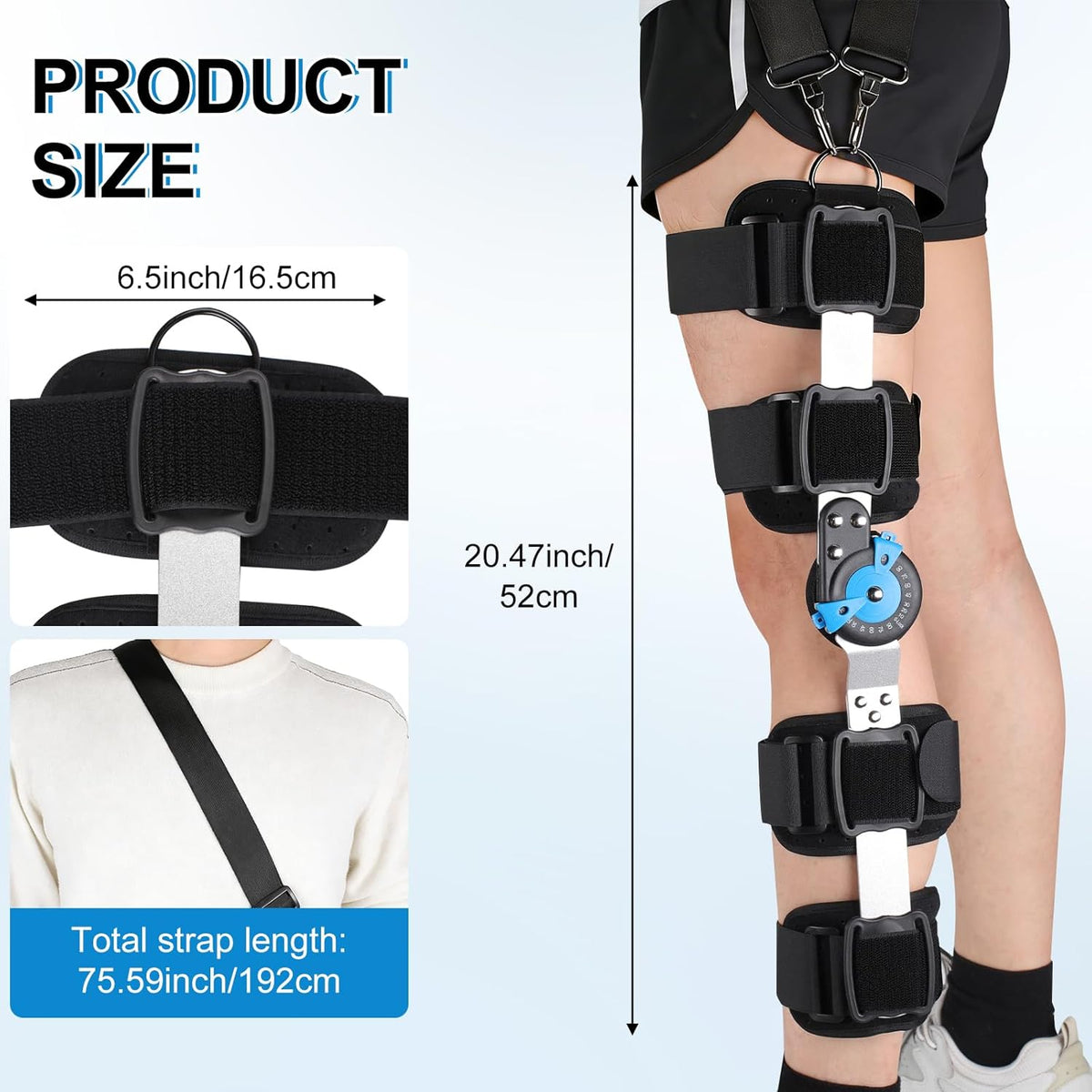 Hinged ROM Knee Brace with Adjustable Locking Dial & Side Stabilizers - Post Op Knee Support for ACL, PCL, MCL Injury, Meniscus Tear Recovery - Universal Fit Stabilizer for Men & Women, Left or Right Leg