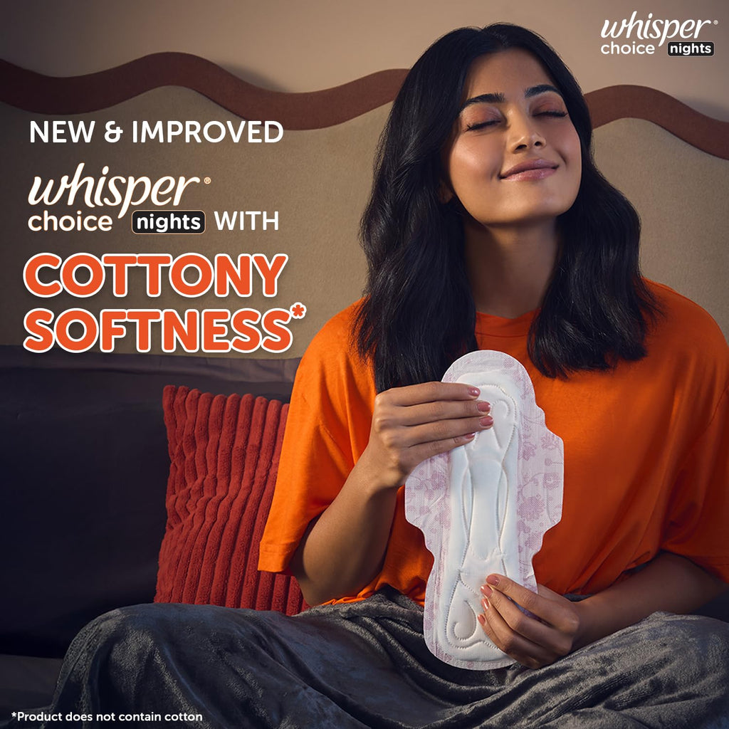 Whisper Choice Nights, 40 XXL Pads, Gives Up to 100% worry-free protection all night with 4x back coverage