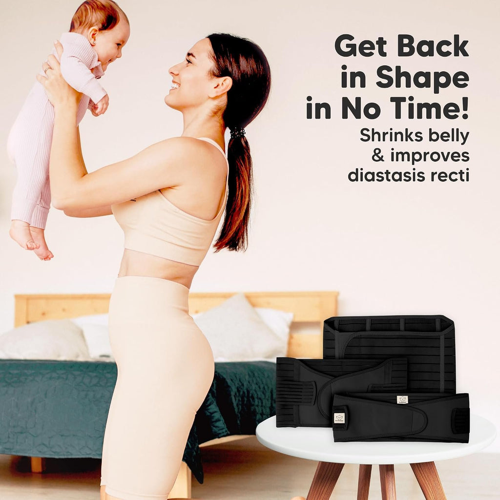 3 in 1 Postpartum Belly Support Recovery Wrap Band (Midnight Black, M/L) | Postpartum Belly Band, After Birth Brace, Slimming Girdles, Body Shaper Waist Shapewear, Post Surgery Pregnancy Belly Support