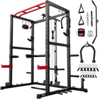 SPORTSROYALS Power Rack, Multi-Functional Power Cage, Squat Rack with Pulley System & LAT Pull Down, Workout Cage with J Hooks for Home Gym