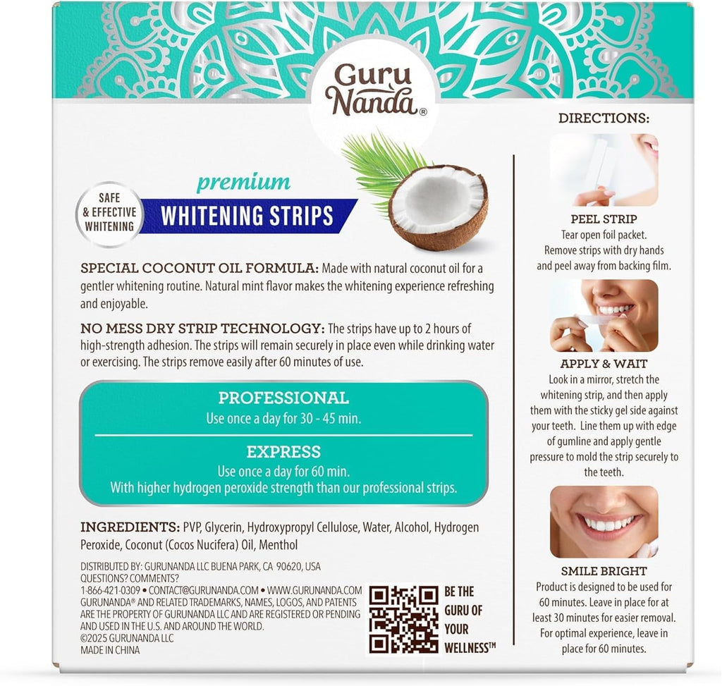 GuruNanda Teeth Whitening Strips Kit - 7-Day Treatment with Non-Slip, Dry Strip Technology - Whitening Designed with Care for a Brighter Smile