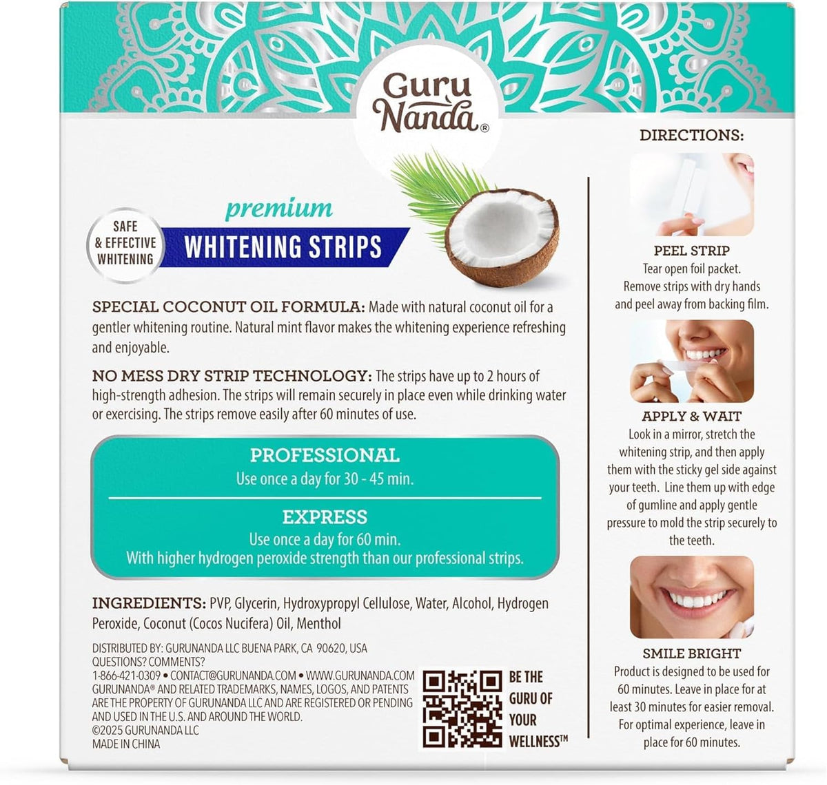 GuruNanda Teeth Whitening Strips Kit - 7-Day Treatment with Non-Slip, Dry Strip Technology - Whitening Designed with Care for a Brighter Smile