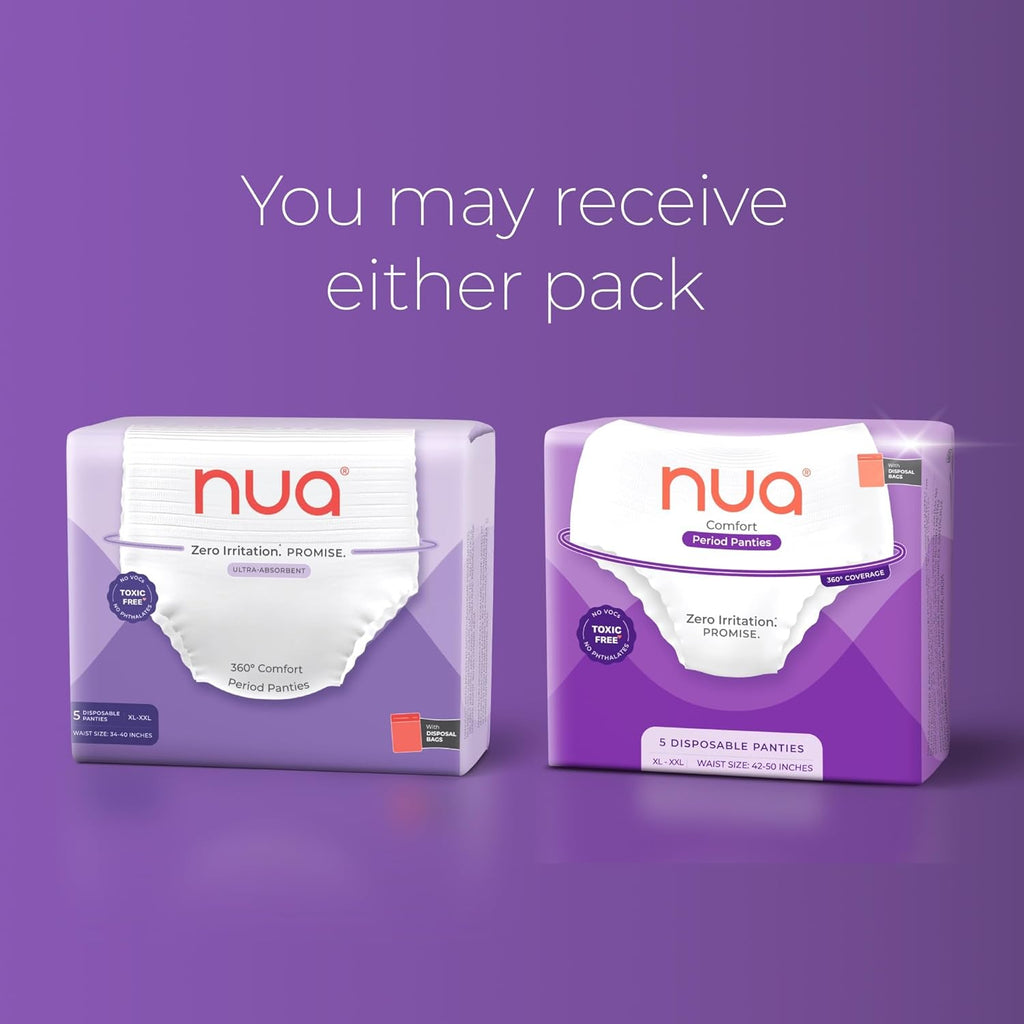 Nua Comfort Period Panties (XL-XXL) | Pack of 5 | Disposable | 360° Coverage | Zero Irritation | 4X Comfort | for Heavy Flow | No rashes | Leakproof | Seamless | 100% Toxic-Free