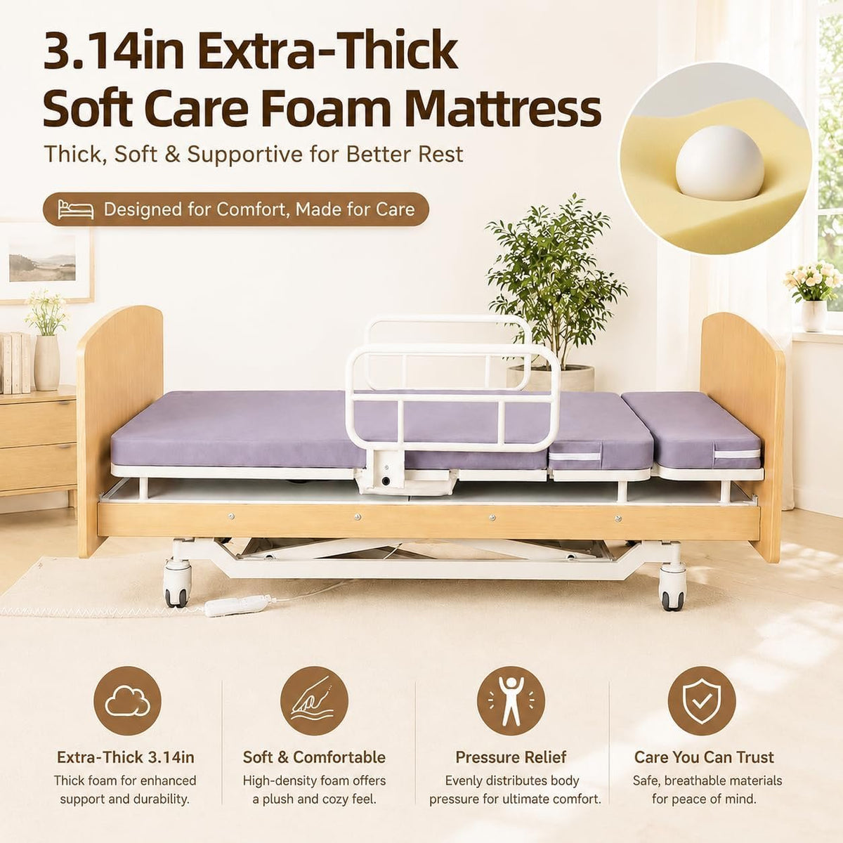 Rotating Electric Hospital Beds for Home Use, 90° Sit-to-Stand Nursing Medical Bed for Seniors and Disabled with Adjustable Height, Backrest, Leg Rest, 550 lbs Capacity, Mattress Included