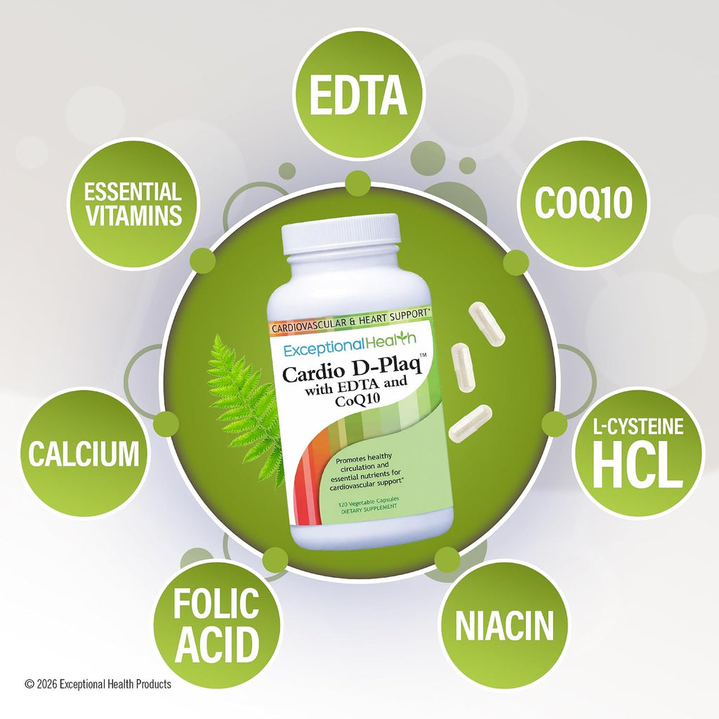 Cardio D-Plaq Cardiovascular Supplement, 120 Vegetable Capsules | Cardiovascular Support Capsules with CoQ10, EDTA, L-Carnitine & Ginkgo for Heart Health, Blood Flow & Cholesterol