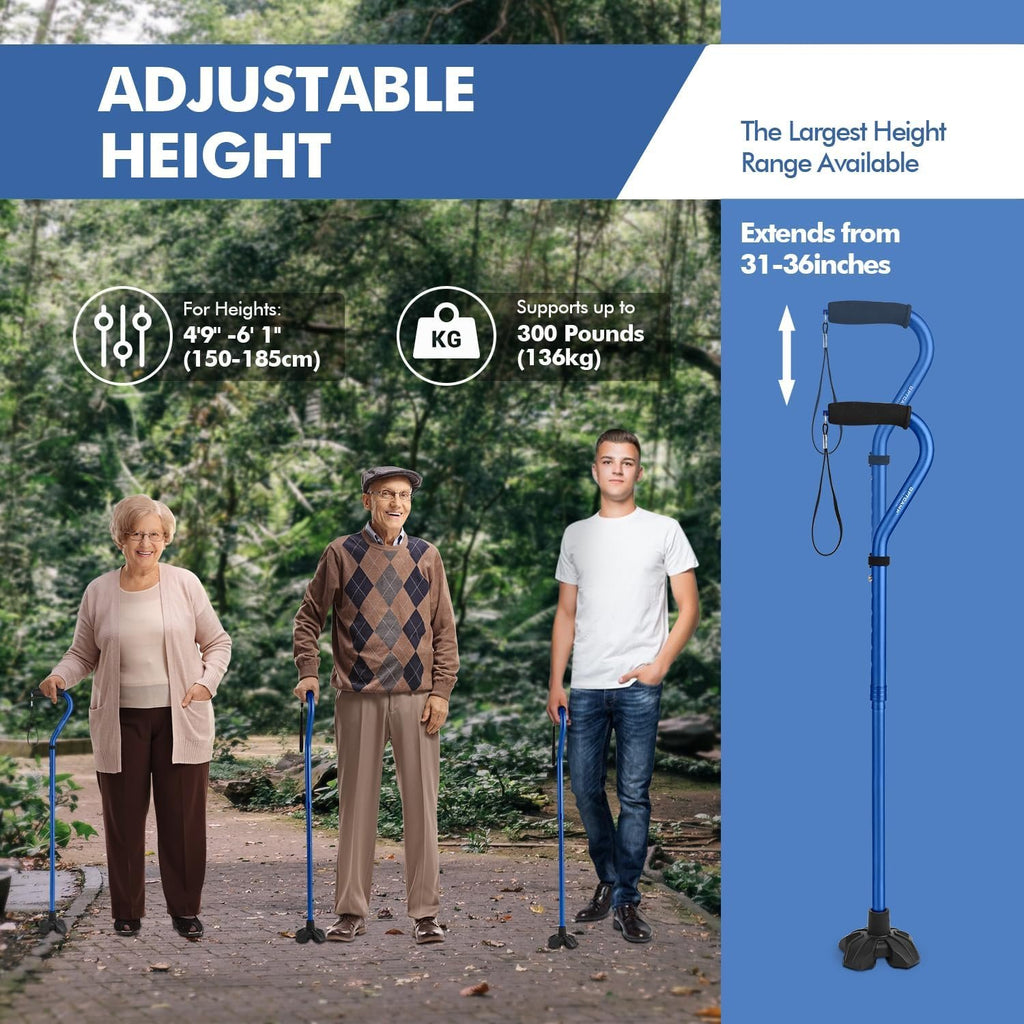 GPTCAMP Walking Cane Quad Base Self Standing 300lbs for Seniors