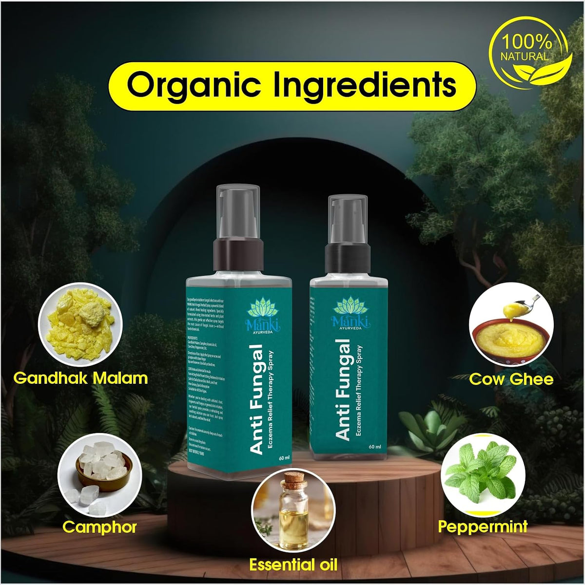 Herbal Anti Fungal Spray | Skin Care Spray for Itching, Odour & Irritation | Natural Ingredients | Suitable for Feet, Underarms & Body | 60ml
