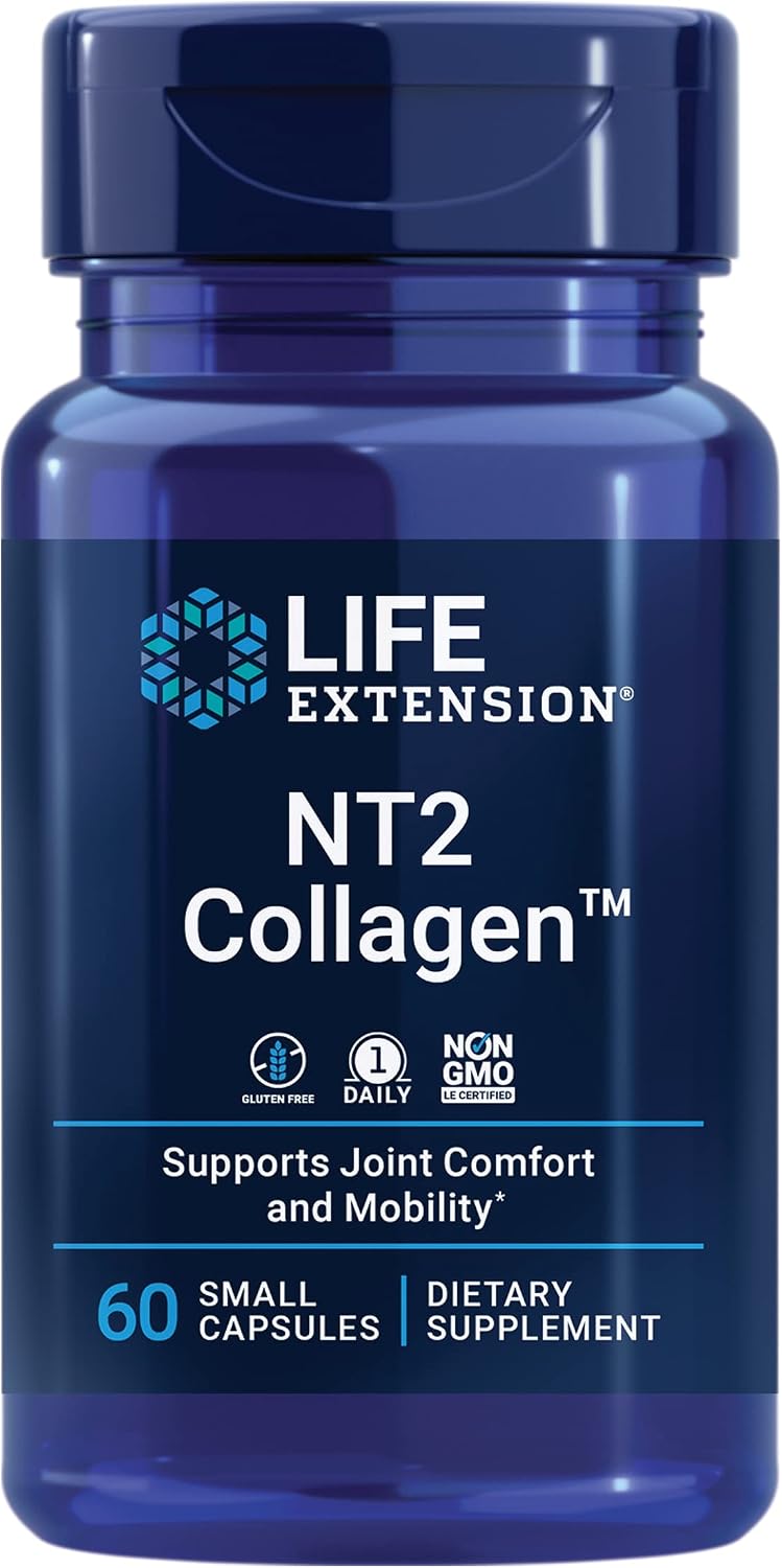Life Extension NT2 Collagen™, Joint Health Supplement for Joint Comfort & Mobility, Gluten-Free, Non-GMO, 1 Daily, 60 Small Capsules