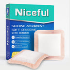 Silicone Super Absorbent Wound Dressing-4"× 4" Self-Adhesive Bandages for Wound Care, FSA HSA Eligible, Ultra Soft Wound Pads for Bed Sores Leg Ulcers Burns, 10