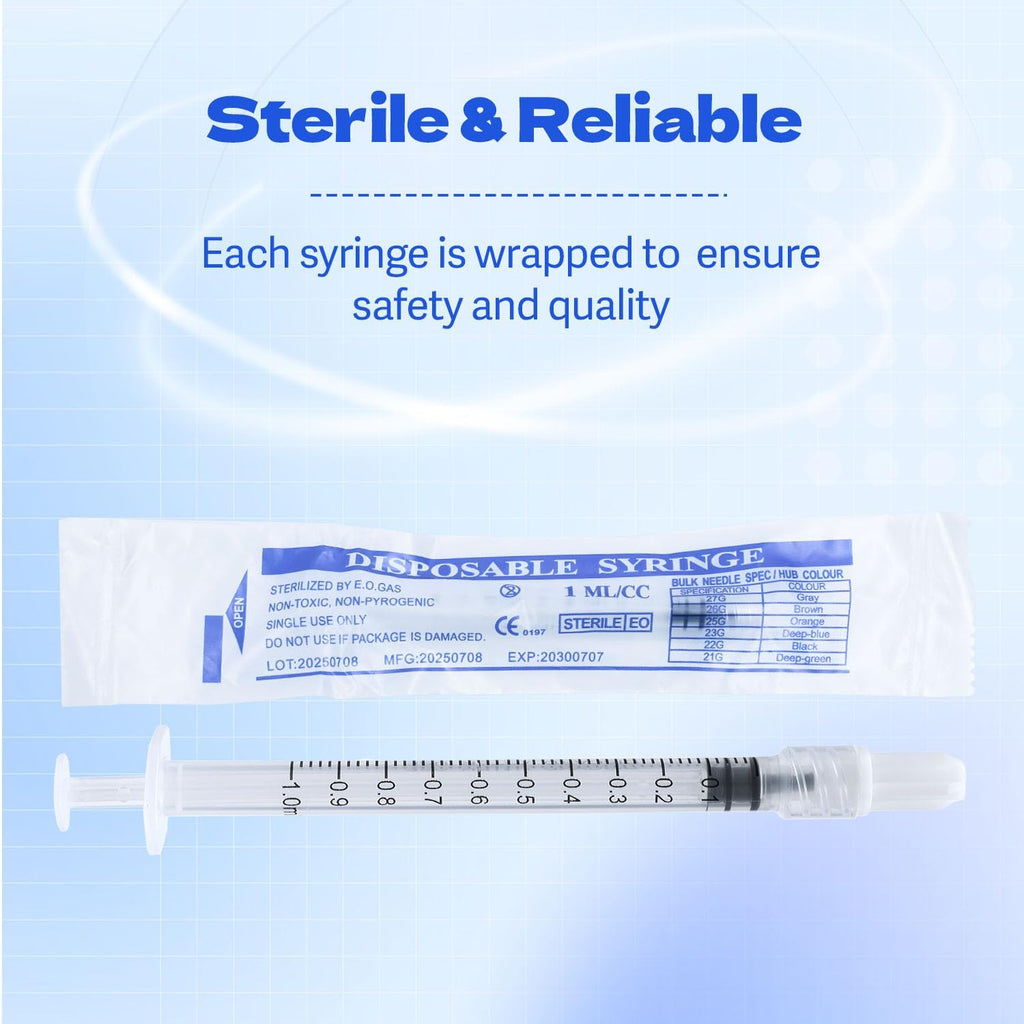 1ml Syringes Without Needles, 1cc Luer Lock Syringe - Disposable Individually Wrapped(100 Pack)