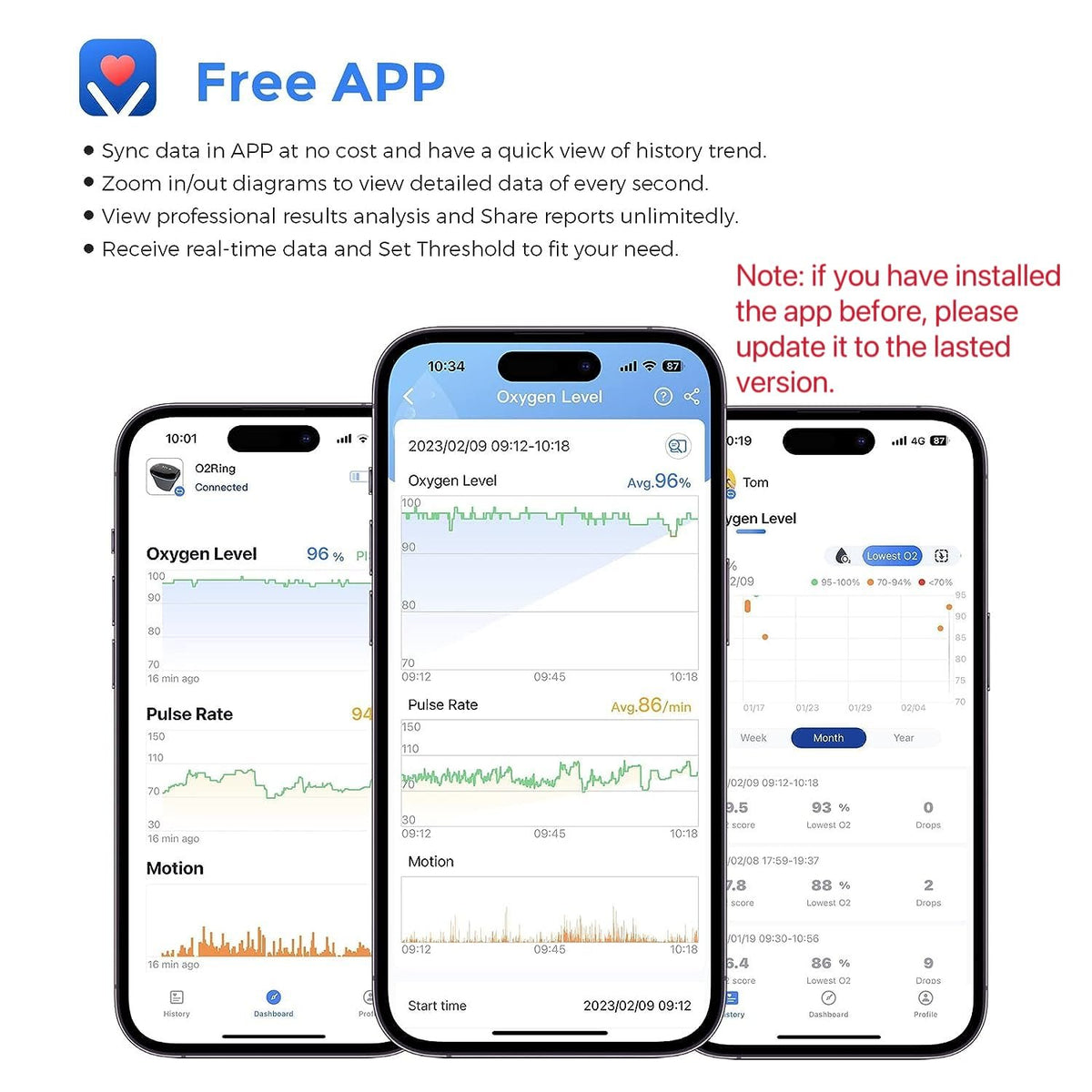 Wellue O2Ring Pulse Oximter, Bluetooth SPO2 Blood Oxygen Saturation Monitor - Wearable O2 Ring Sensor with Vibration Reminder, Free APP & PC Report, Rechargeable