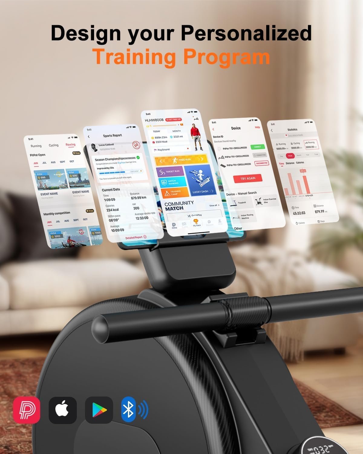 Superun Upgraded Rowing Machines for Home, Magnetic Rowing Machine with 32 Levels, Rower Machine of Quiet Resistance & 300LBS Weight Capacity, Row Machine with LED Monitor, App Supported