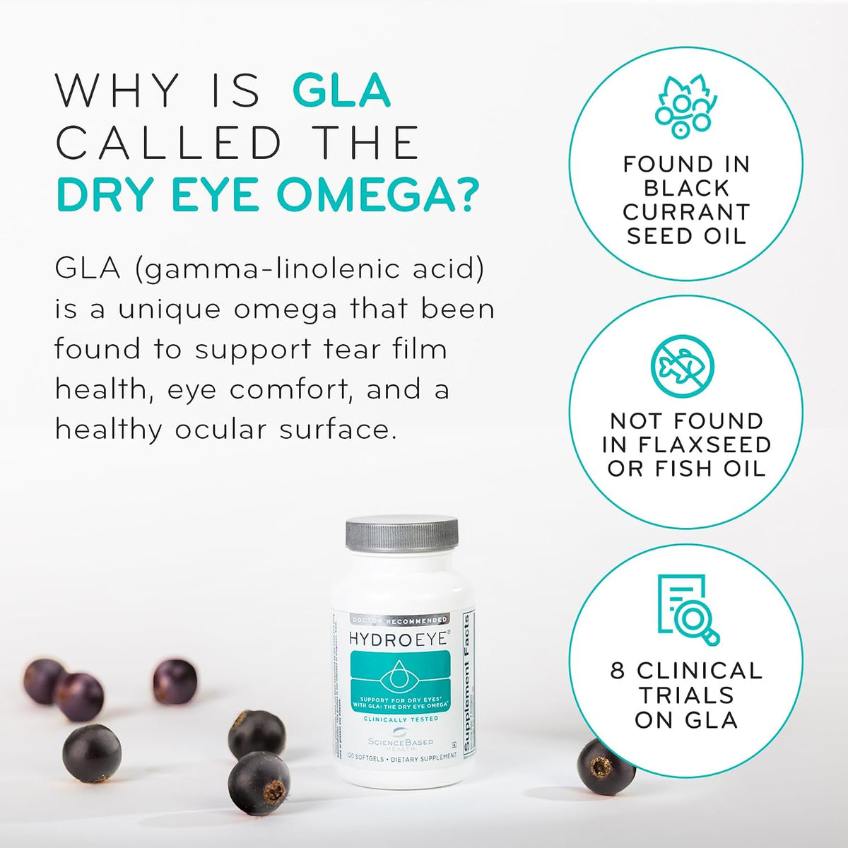 ScienceBased Health HydroEye Dry Eye Supplement – Clinically Tested with GLA & Omega-3 – Supports a Healthy Tear Film for Lasting Eye Comfort – 120 Softgels