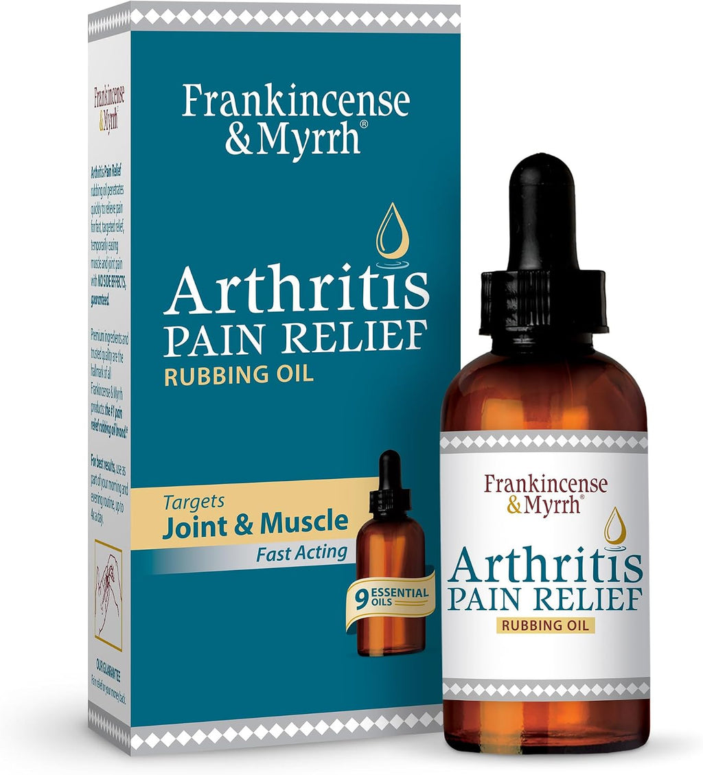 Frankincense & Myrrh Arthritis Pain Relief Rubbing Oil, Dr Recommended 2 oz | Penetrating menthol + 9 essential oils. Ease joint, back, knee, shoulder & muscle pain to reduce inflammation. Fast Relief.