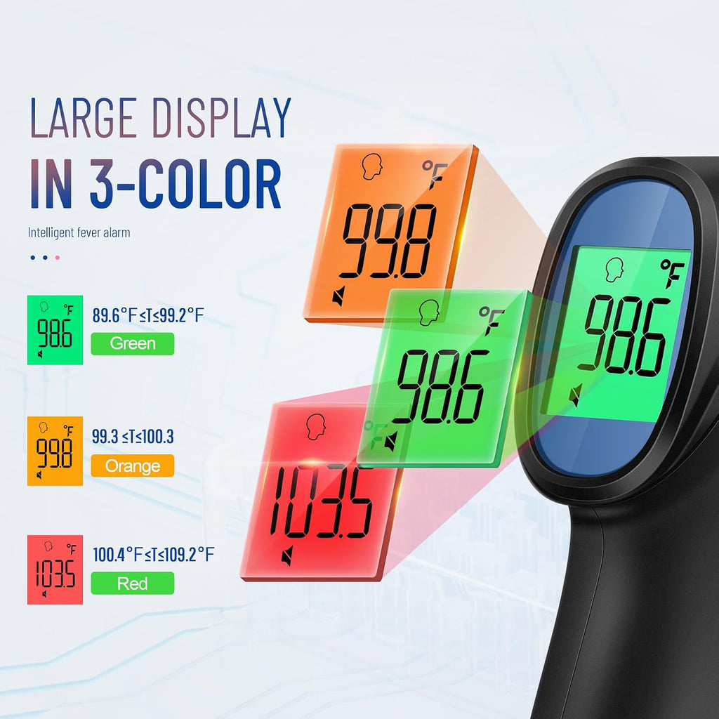 Forehead Thermometer for Adults and Kids, Non Contact, 1s Result (Black) | 3-Color Fever Alarm, 35 Memory Recalls, 2-in-1 Mode, Silent Mode, Large & Clear Backlit Display, FSA Eligible, Easy to use