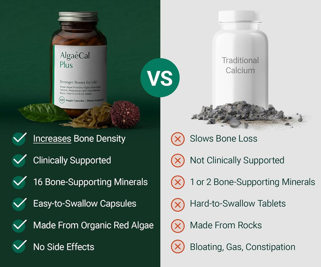 ALGAECAL Plus Calcium Supplement for Bone Density, with D3 K2, 120 Caps