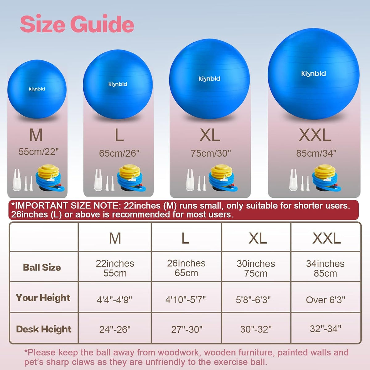 kisnbld Exercise Ball, Extra Thick Yoga Ball for Workout Pregnancy Stability, 4 Sizes Anti-Burst Balance Ball with Foot Pump - Heavy Duty Fitness Ball Chair for Office, Home & Gym