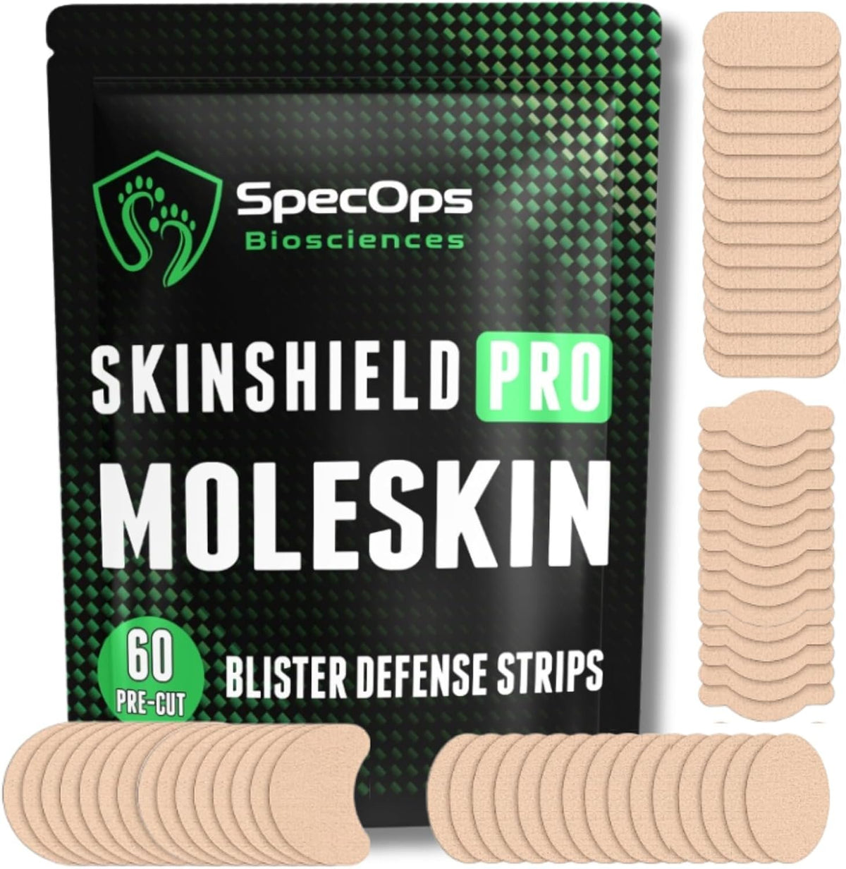 SpecOps Biosciences Ultra-Thin Moleskin for Blister Prevention, 60 Strips