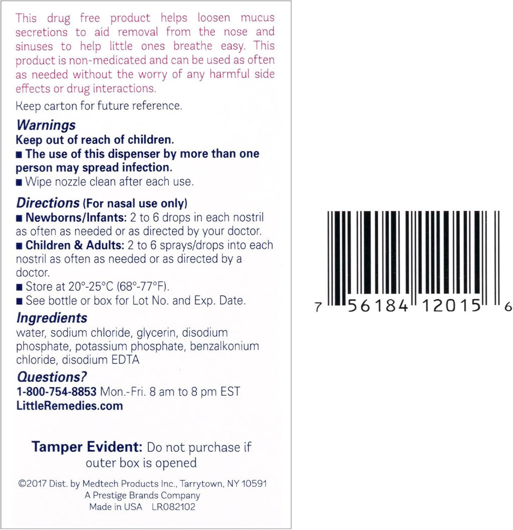 Little Remedies Sterile Baby Saline Nasal Spray and Drops, 1 Fl Oz