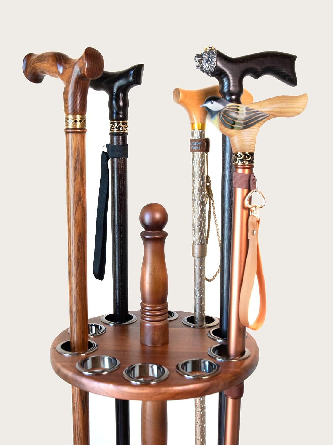 Asterom Cane Stand - Wooden Holder for Walking Sticks, Canes (Caramel)