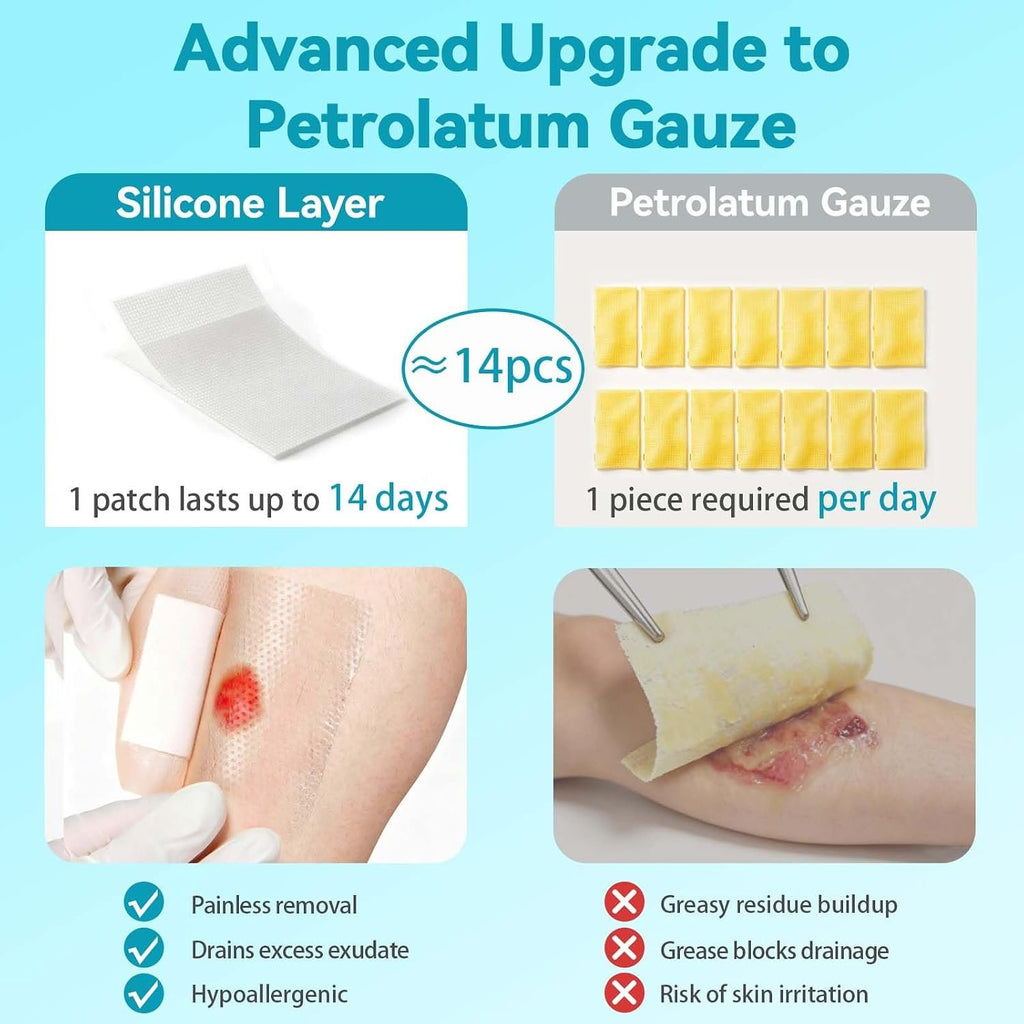 Dimora Silicone Wound Contact Layer, Non-adhering Dressing, Transparent Wound Dressing Pads, 3in x 4in (7.5cm x 10cm), 10 pcs