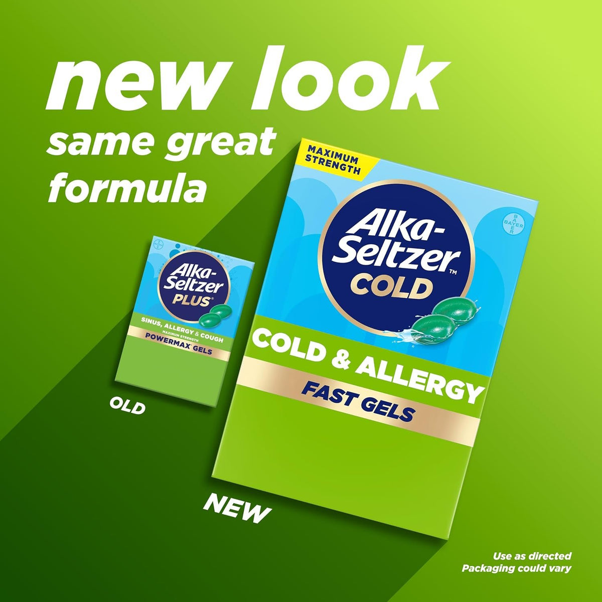 Alka-Seltzer Cold, Cold & Allergy Max Strength Fast Gels, Allergy Medicine, Multi-Symptom Relief, Body Aches and Pains, Congestion Relief, 24 Count (Packaging May Vary)
