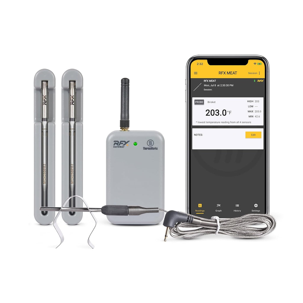 ThermoWorks RFX, Smart Wireless Meat Thermometer, Wi-Fi & Radio Frequency, Stronger Signal Than Bluetooth, Meat Probe for Use in Smoker, Grill, BBQ, Oven(2-Probe Kit)