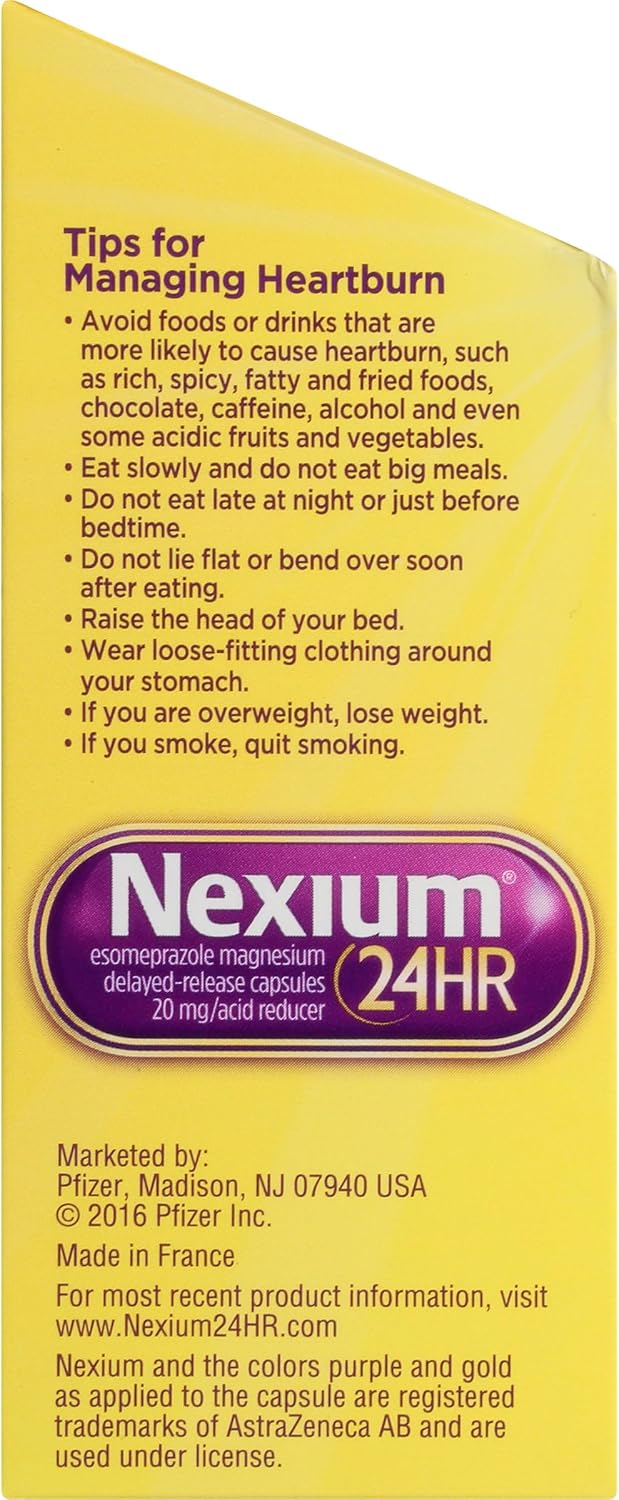 Nexium 24HR Acid Reducer Heartburn Relief Capsules, 42 Count | All-Day and All-Night Protection from Frequent Heartburn, Heartburn Medicine with Esomeprazole Magnesium