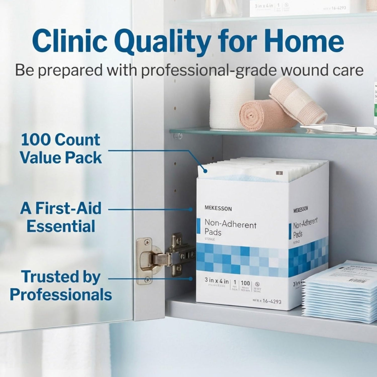 McKesson Non-Adherent Pads for Wounds, Sterile, 3 x 4 in, 100 ct