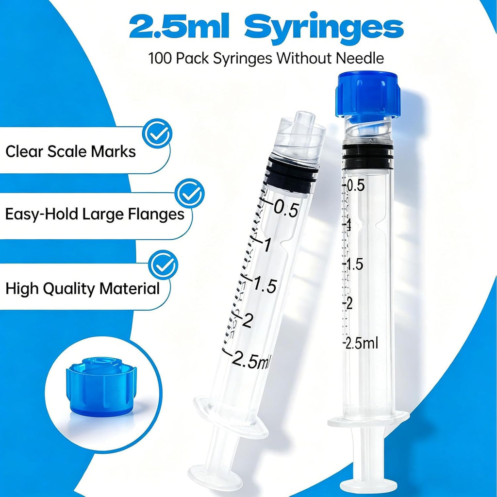 30 Pack 2.5mL Luer Lock Syringes without Needle - Sterile & Individually Wrapped, 2.5cc Syringe with Cap, Industrial & Lab Use