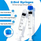 30 Pack 2.5mL Luer Lock Syringes without Needle - Sterile & Individually Wrapped, 2.5cc Syringe with Cap, Industrial & Lab Use