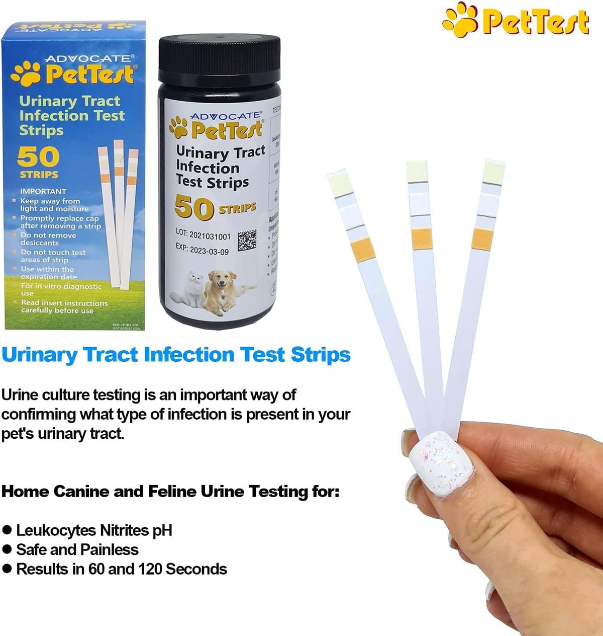 UTI Test Strips for Dogs & Cats, At-Home Urinary Tract Infection Detection