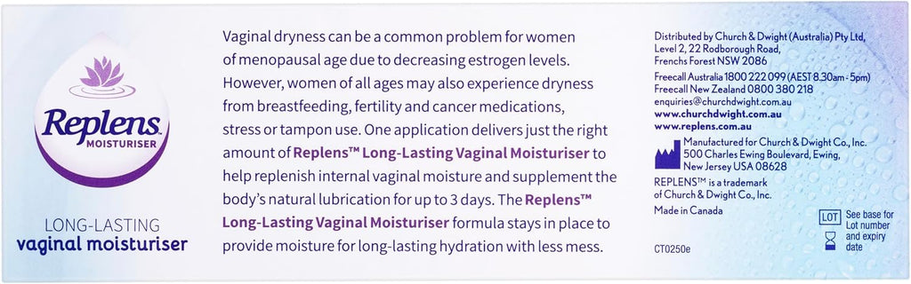 Replens Long Lasting Vaginal Moisturiser, 10 Pre-Filled Applicators, Up to 30 Day Supply - Soothing Relief from Dryness, Provides Additional Moisture and Comfort