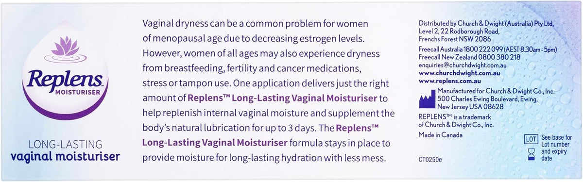 Replens Long Lasting Vaginal Moisturiser, 10 Pre-Filled Applicators, Up to 30 Day Supply - Soothing Relief from Dryness, Provides Additional Moisture and Comfort