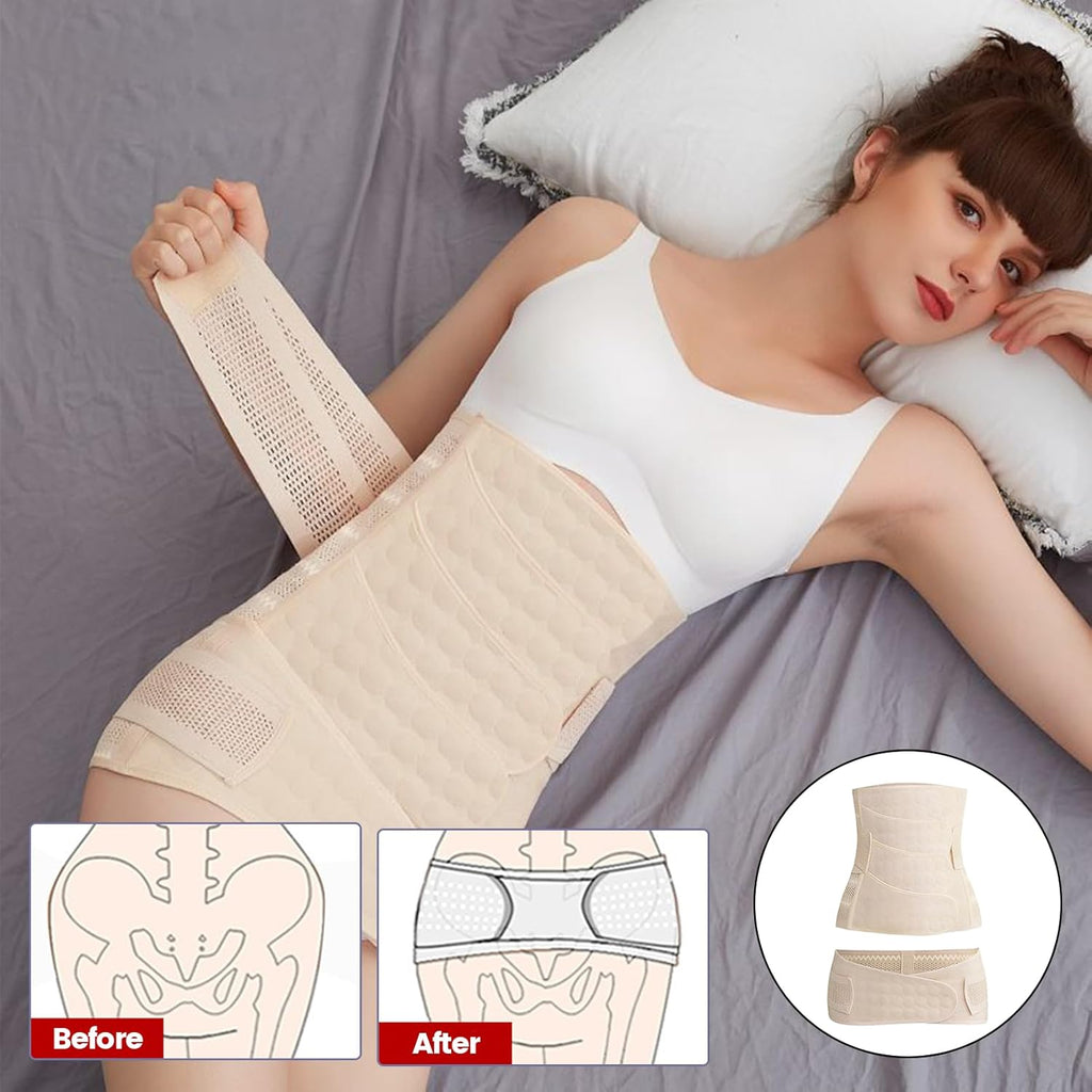 3 in 1 Postpartum Girdle for Women - Postpartum Abdominal and Caesarean Recovery Girdle - Breathable Pelvic Belt, Lumbar Support, Adjustable Belly Band, Size L Nude