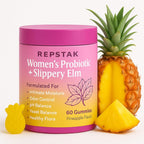 Women’s Probiotic + Slippery Elm Gummies | Intimate Flora & pH Balance Support | Lactobacillus + Prebiotic XOs | Pineapple Flavor | 60 Gummies