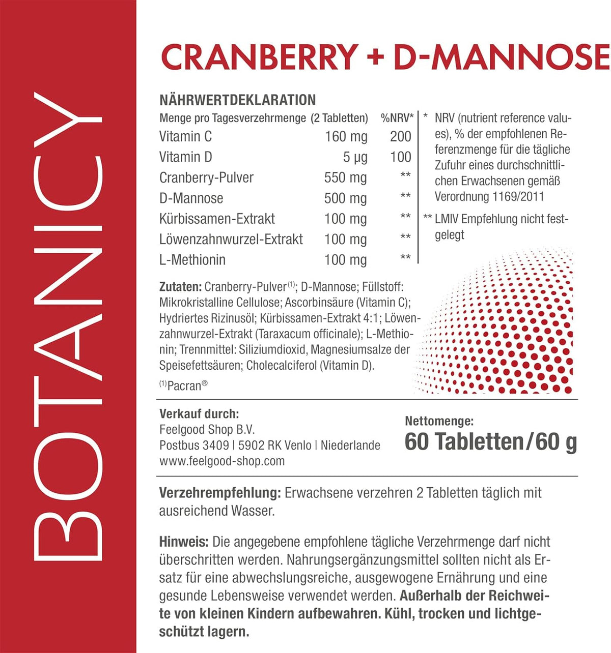 Cranberry Dietary Supplements 60 tablets
